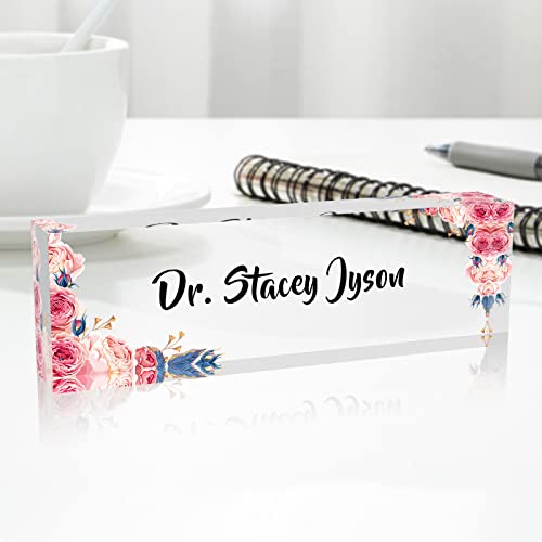 Placa de nombre de escritorio de oficina personalizada, placa de escritorio de acrílico personalizada, ideal para regalos de oficina para colegas jefes, 20 x 6 x 3 cm Cover