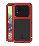 LOVE MEI for Samsung Galaxy A71 5G Case,Heavy Duty Rugged Military Bumper Aluminum Metal+Silicone Dust/Shockproof Full Body Protection Cover with Tempered Glass for Samsung Galaxy A71 5G (Red)