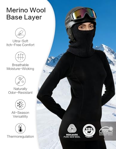 Midweight Merino Wool Base Layer Women Set, Moisture Wicking Warm Women's Thermals Top and Bottom for Ski Snowboard - Image 3