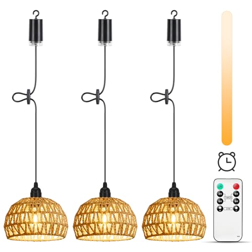 Lightess LampadariLightess 3x Lampadario con Batteria - Lampada a Sospensione Portatile Dimmerabile Telecomando, IP65 per Esterni e Interni, Stile Boho, per Giardino, Terrazza, Tavolo (Senza Fili)