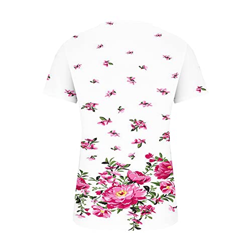 Smidow Long Tunic Tops To Wear With Leggings Fashion Floral Print 2023 Summer Henley Shirts Short Sleeve Casual Loose Blouse #TOP3