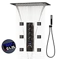 WHSHOWER Temperature Shower System with 6 Body Jets 16 X 24 in. Bathroom Shower Faucet Set Ceiling Mount Multi Function Rainfall Waterfall Shower Head Digital Display Oil Rubbed Bronze Shower System