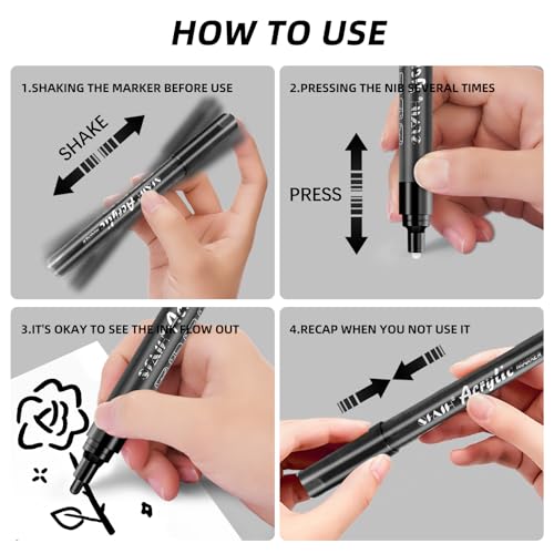 Image of SFAIH Black Paint Markers Pens - 4 Pack 2-3MM Medium Tip Acrylic Markers for Rock Painting, Bold Lettering, Poster Making, Labeling, Wood Signs