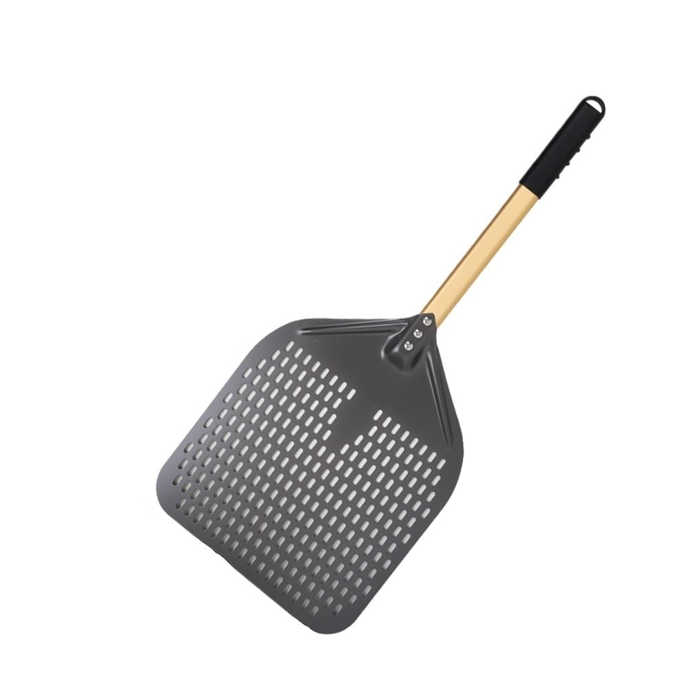 Pala Pizza Pala perforada for pizza de 10, 11, 12, 13 y 14 pulgadas, pala giratoria for horno, herramientas cocina antiadherentes for hornear(13 inch 74cm gold)