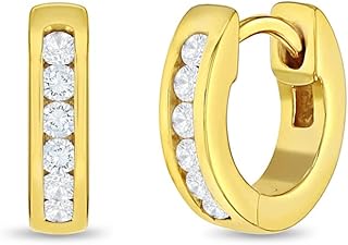925 Sterling Silver Clear Cubic Zirconia Small Hoop Huggie Earrings For Girls & Young Teens 10mm- Elegant Yellow Gold Flashed 925 Sterling Silver Gift For Any Special Moments