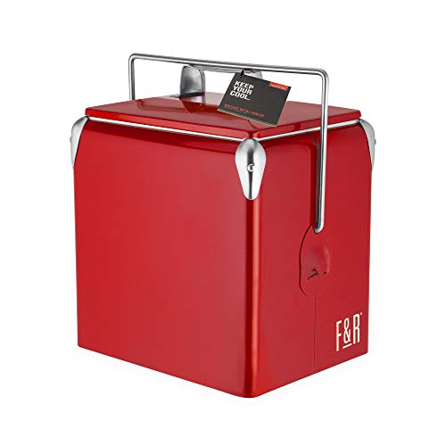 Foster & Rye Red Stainless Steel Cooler, Plastic Lined, Vintage Style Beer And Wine Cooler, Portable Beverage Chiller And Ice Chest, 11.5" X 12" X 9.25", Set Of 1 #TOP4