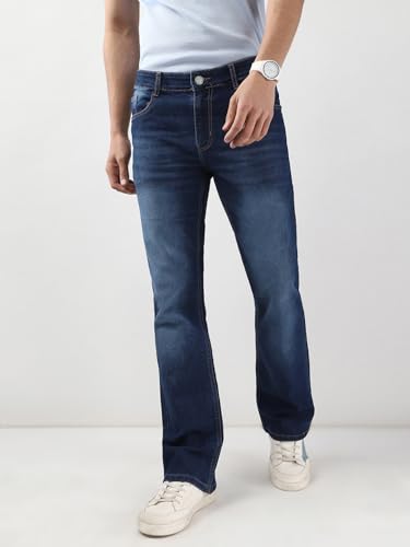 Image of Urbano Fashion Men's Stretch Fit Mid Rise Washed Bootcut Jeans Stretchable