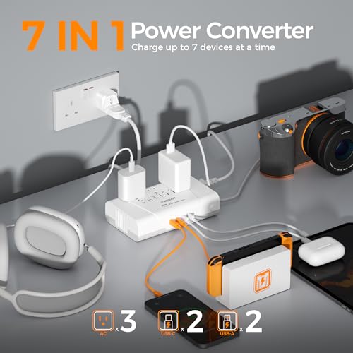 Image of TESSAN 600W Pure Sine Wave 220V to 110V Voltage Converter | US to Europe, 4 USB Ports PD 35W QC 30W, EU /UK /AU /IT /India Plug Adaptor, Step Down Transformer, Universal Travel Adapter