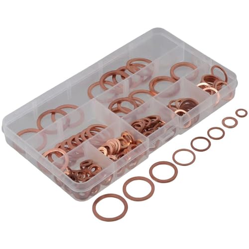 SHUATI 165Pcs Flat Washer Assortment Kit, Metric Assorted Set 8 Sizes Sealing Washers, Flat Ring Gasket, M6 M8 M10 M12 M14 M16 M18 M20 Copper Washers - Thumbnail 2