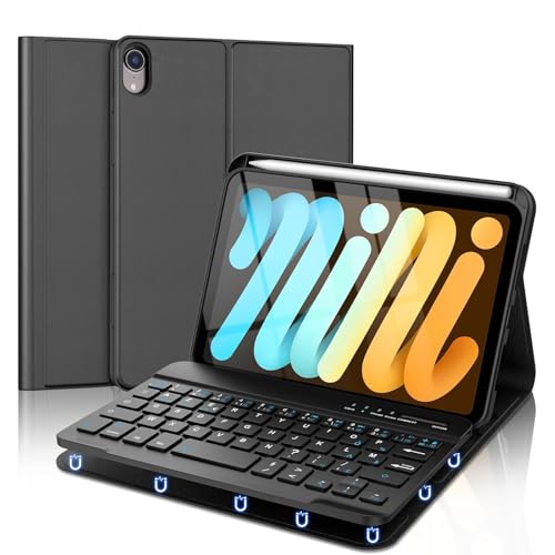 SENGBIRCH ipad mini 7 ケース キーボード iPad mini6 兼用 軽量 着脱式 Bluetooth キーボード カバー Apple pencil収納 薄型 スタンド機能 多角度調整 オートスリープ機能 静音 全面保護 耐衝撃 日本語取扱説明書付き (ブラック)