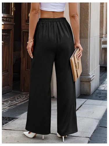 SweatyRocks Women's Elegant Wrap Front High Waisted Wide Leg Pants Suit Pants Trousers2