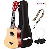 MOSEN Ukulele for Beginners 21 Inch All in One Kit Beginner Professional Ukulele Including Straps, Strings, and Paddles (Natural Wood)