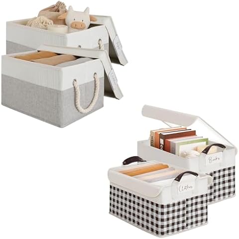 Fabirc Storage Bins with Lids, Foldable Fabric Storage Box with Metal Frame for Home,Office, 4-Pack Cover