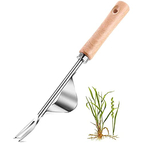 Manual Weeder Puller Tool, Weed Remover Mower Tool, Wooden Hand & Y-shaped Stainless Steel Shovel Mouth Design, Weeder Shovel for Garden/Lawn/Yard Transplant
