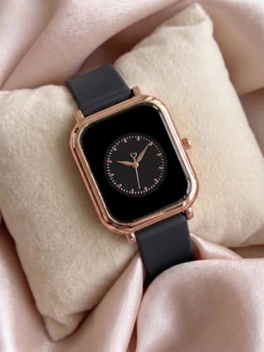 Image of Premium Rose Gold Square Analog Watch for Women & Girls | Stylish Stainless Steel Strap | Elegant Heart Second Hand | Trendy Ladies Wrist Watch under 500 | Square Case Design | Perfect for Casual | Affordable Fashion Watch for Girls