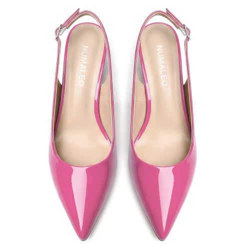 Image of NUMALEO Slingback Heels for Women Pointed Close Toe Kitten Heels Patent Pumps Dress Party Comfy Heeled Sandals Stiletto 2.5 Inch Dress Shoes