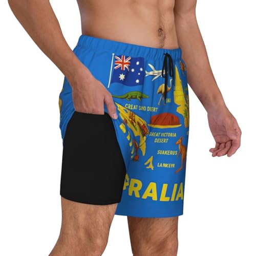 Australia Map Icons Print Men Stylish Functionality Swim Trunks Breathable Beach Shorts Surfing Gym Fishing3