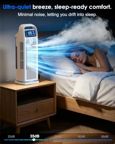 Image of Portable Air Conditioner, 4 in 1 Evaporative Air Cooler with Remote Control, 1200ML Water Tank, 120 Oscillating, 4 Speeds, 12H Timer, Mist Spray Tower Fan for Home Office, White