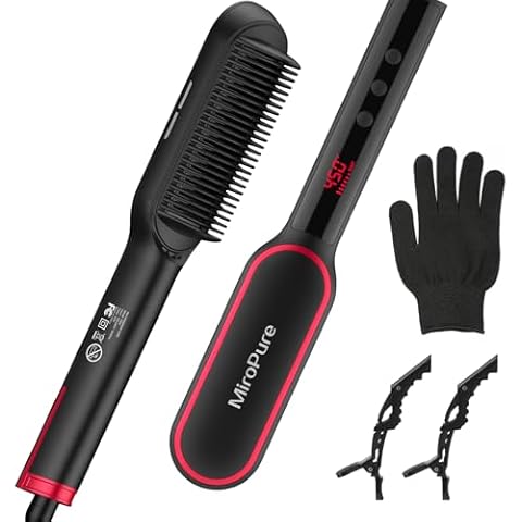 MiroPure Hair Straightener Brush with 13 Temp Settings, Ring Straightening Comb, 30s Fast Heating, 50 Million Level Anion, Negative Ions, LED Display, Dual Voltage for Women Cover
