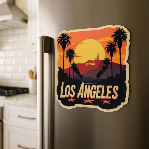 Image of Naxon Los Angeles City Theme Souvenir Wooden Fridge Magnet - 3x3 Inch Stylish Refrigerator Magnet for Kitchen & Home Decor | Travel Souvenir Gift from USA | Fridge Decoration Magnet | Pack of 1