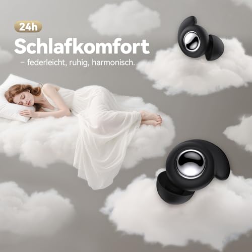 Ohrstöpsel zum Schlafen 45dB – Ultrabequeme, wiederverwendbare Silikon Ohrstöpsel mit geräuschunterdrückende & Gehörschutz | Für Konzentration, Reisen (Schwarz, 4 Größen (1 Set))