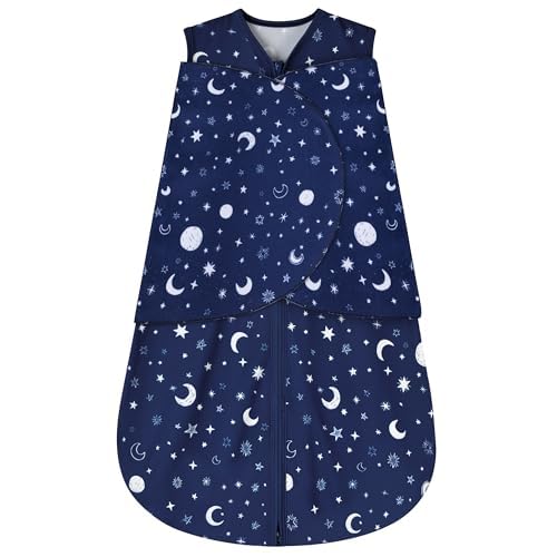 Image of BSTOPPT Newborn Sleep Sack Baby Swaddle,Swaddle me 0-3 Month,3-Way Adjustable Wearable Blanket,100% Rayon Cotton Swaddling Sleeping Bag，TOG 0.5 (Starry Sky, 0-3 Months)