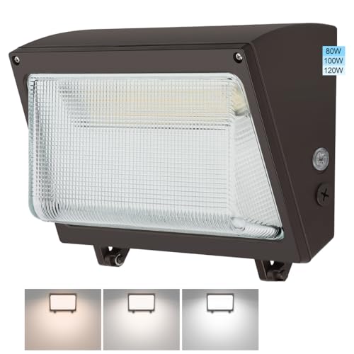 Xbuyee 120W LED Wall Pack Light, 120W/100W/80W Switchable, 3000K/4000K/5000K Selectable, 15600lm 120-277V IP65, Dusk to Dawn Outdoor Lighting Fixture, Exterior Wall Mount Security Lights, ETL Listed