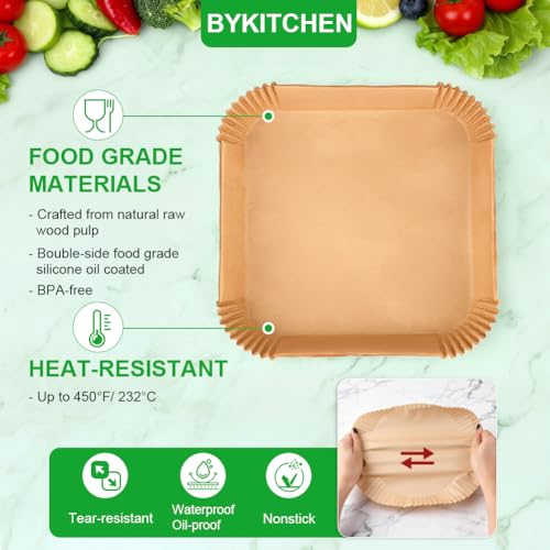 Image of BYKITCHEN 200PCS 10 Inch Large Air Fryer Liners for 8-12QT XL Airfryer