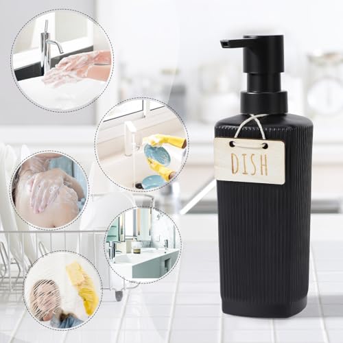 Image of Segbeauty 2Pcs 11.8oz Glass Hand Soap Dispenser, Pump Soap Dispenser for Kitchen 350ml Dishwashing Liquid Dispenser with Pump, Black Refillable Liquid Hand Soap Dispensers with Stripe for Bathroom