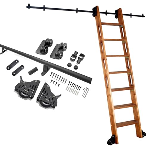 Riel de escalera móvil de 90 a 73 cm con kit de herrajes para biblioteca