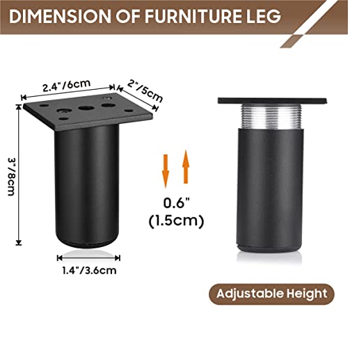 MixDora 4Pcs Adjustable Furniture Legs Black Metal Sofa feet Aluminum Alloy Couch Legs Wardrobe Foot Bed Feet Furniture Replacement Legs - Image 4