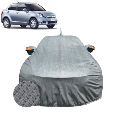 Image of Car Cover for Maruti Suzuki Dzire (2012-2016) | 100% Waterproof Cover with Antenna & Reflective Mirror Pockets | Dustproof, Scratchproof, Heatproof Dzire Car Cover |Soft Cotton Lining| Grey