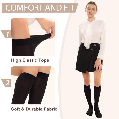 MANZI Women's Knee High Socks 40 Denier Ladies Nylon Semi Opaque Trouser Socks 4 Pairs Knee Stockings