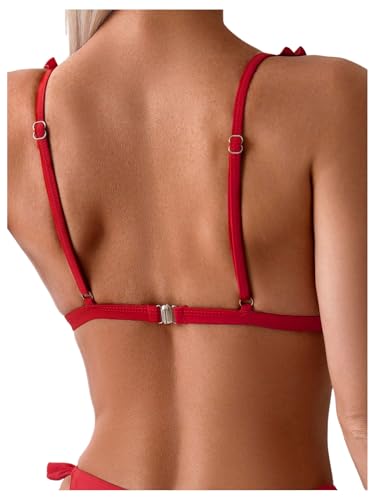 SweatyRocks Women's 2 Piece Swimsuits Ruffle Trim Spaghetti Straps Triangle Bikini Set4