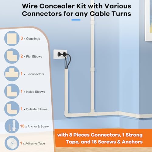 Image of 126in Cord Hider Kit, ZhiYo Wire Hiders for TV on Wall, Paintable Cable Management Kit, Wire Cover for Wall Mount TV, Beige Cable Raceway, Cord Cover Wall Wire Management Kit, 8xL15.7in W1.18inH0.67in