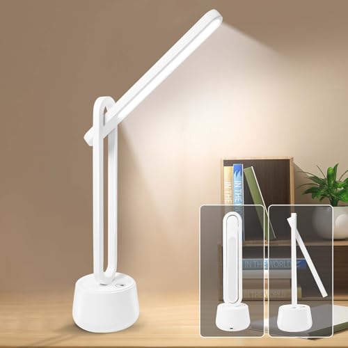 Battery Powered Desk Lamp,LED Rechargeable Desk Light,Wireless Lamps with 3 Colors Temperature,Dimmable Cordless Reading Lamp Desk,Touch Control,Eye-Caring Office Lamp for Bedroom Office,Study
