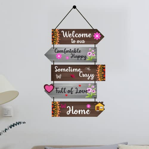 Image of Expleasia, Exuberant & Luxury Decor Decorative Wall Hanging Wooden Art Decoration Item for Home Office Living Room Bedroom Decoration Items Home Decor Gift Items (Happy Crazy Home)