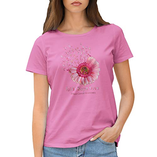 Faith Hope Love Breast Cancer Awareness Flower Pink Camiseta Rosa para Mujer Size XL