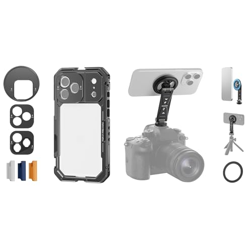 NEEWER PA144 (Black) Phone Cage Compatible with iPhone 17 Pro Max + A9 Entry Level Version Magnetic Cell Phone Holder Mount Stand Foldable with Vacuum Suction Cup for Your Car