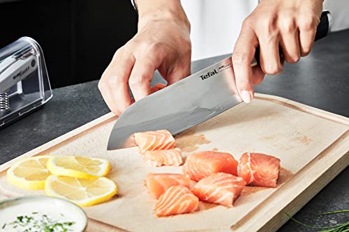Foto von Tefal K25790 Eversharp Santokumesser + Messerschärfer integriertes Schleifsystem Allround-Küchenmesser, Schwarz, 16.5 cm