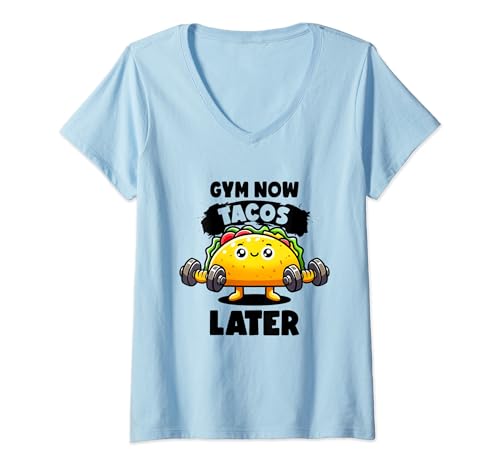 Womens Gym Now Tacos Later Funny Taco Gym Taco Workout Fitness Taco V-Neck T-Shirt