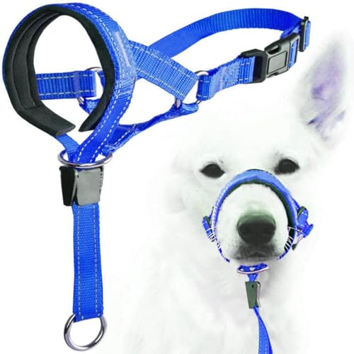 Hundehalfter Kopfgeschirr - Verhindert, DASS Ihr Hund an der Leine zieht, Einfache Anpassung,mit gepolstertem Nasenriemen, Anti-Zug-Halsband für kleine, mittelgroße und große Hundegrößen (Blau, L)