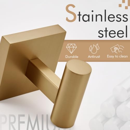 Image of KOKOSIRI Robe Hooks for Bathrooms Towel Hook, Wall Mounted Coat Hooks Bathroom Hardware 2 Pack Champagne Bronze Stainless Steel B1013CPG-P2