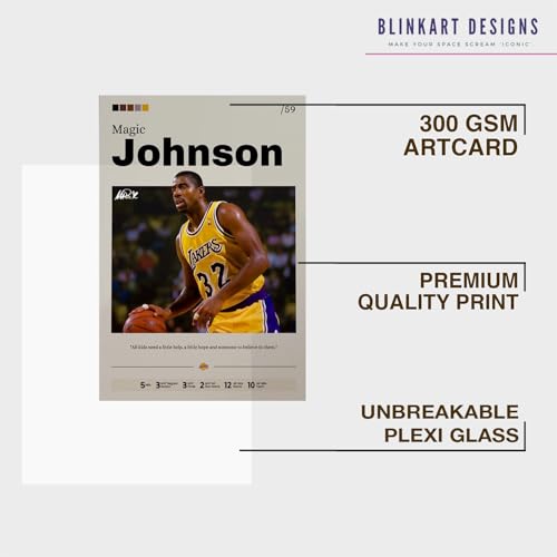 Image of BLINKART Magic Johnson | Nba Basketball Player | Synthetic Wood Photo Framed Wall Hanging Poster Room & Office Bedroom Living Boys And Girl Room Home Wall Hanging | 12x18 Inches
