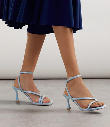 Image of Women's Strappy High Heels Sandals Square Open Toe Ankle Strap Slingback Thong Stilettos Shoes for Wedding
