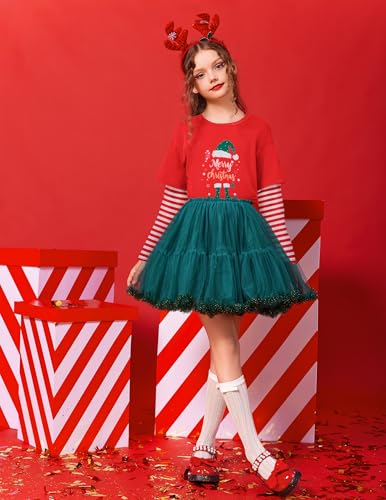 Image of Arshiner Girls Christmas Halloween Long Sleeve Shirts Graphic Stripe Plaid Patchwork Top Tee