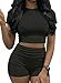 IWOLLENCE Lounge Set Damen Loungewear Sommer Zweiteiler Hausanzug Kurzarm Oberteil mit Breitem Elastischem Hosenbund und Shorts Sport Set (Schwarz, S)