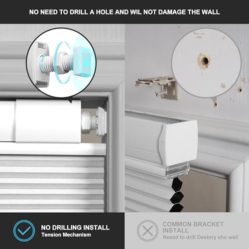 Boolegon No Drill No Tools Cellular Shades Top Down Bottom Up Honeycomb Blinds Blackout Cordless Window Blinds Easy to Install Cellular Shade for Windows,Blackout-White,Custom Size - 3