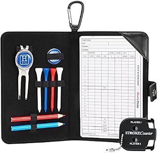 Handy Picks Golf Scorecard Holder n Yardage Book Cover - Divot Repair Tool, Ball Marker, Golf Tees, Scorer, Pencil n Scorecards Included - Gift for Golfers
