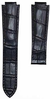 Leather Strap With Black And White Strap Chain For Cartier Blue Balloon Watch-Black 20x12mm